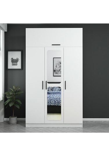 Kale 3 Kapaklı Aynalı Zincir Dolap-yüklük - Beyaz 255cm Beyaz