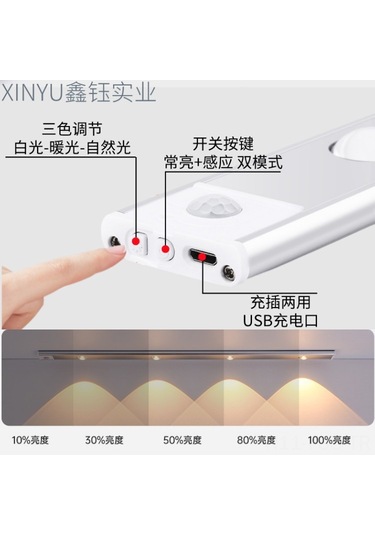 Hfambition Evcil Kablosuz Giriş/dolap Işığı, Led Hill Parmak Işıklı, Vücut Algılama, Sürekli Açık, 3 Renk Ayarlı, Grafit Siyah, 60cm Diğer