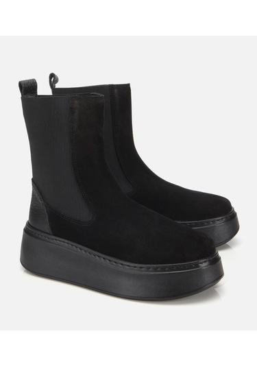 Hotiç Kadın Süet Deri Siyah Lastik Detaylı Kalın Tabanlı Düz Bot 01boh317830a100 01boh317830a100 Siyah