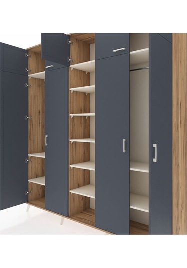 Hyperion Dolap 12 Raflı 9 Kapaklı 2 Askılı 220x44x243 Çam-antrasit/aytaşı Antrasıt/aytası