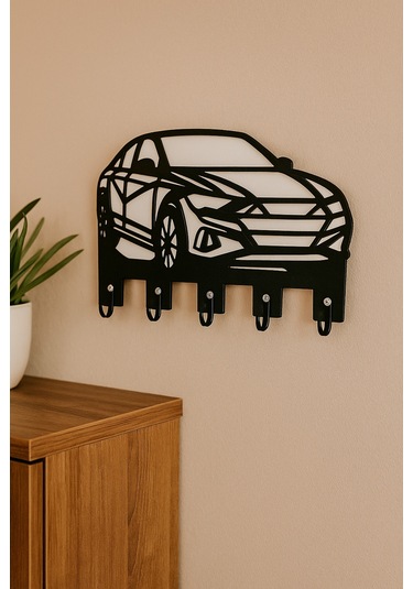 Geometrik Araba Figürlü Duvar Tipi Anahtarlık Askılığı Siyah - Beyaz