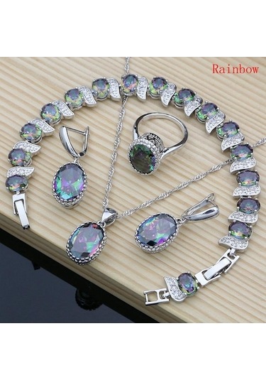Novahub Gümüş Renk Gelin Takı Şampanya Taşı Takı Setleri Kadınlar Için Küpe/kolye/yüzük/bilezik Çok Renkli 6 Çok Renkli