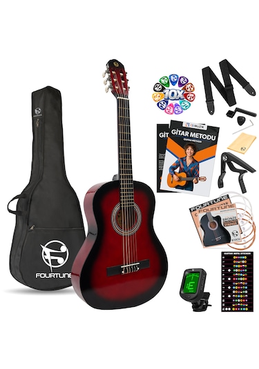 Fourtune Luca C-180rd Kırmızı Klasik Gitar Seti 4/4 Sap Ayarlı