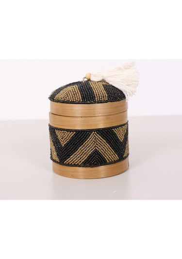 Bali Boncuklu Bambu Saklama Kutusu S 12x14 Cm