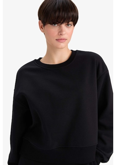 Defacto - Boxy Fit Basıc Sweatshirt B8568AX24WN Siyah