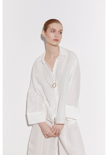 Kadın Keten Gömlek Pantolon Takım Beyaz