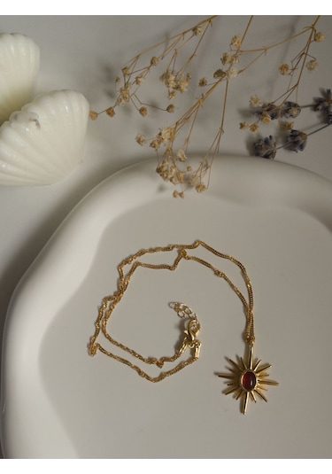 Handmade Pirinç Üzeri Altın Kaplama Kuzey Yıldızı Kadın Kolye-kahverengi Sevgiliye Hediye Altın