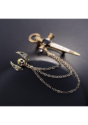 Suntek Antik Altın Kristal Çapraz Broş Zincir Erkek Düğün