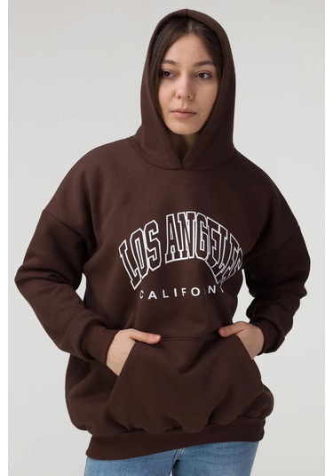 Los Angles Baskılı Sweatshirt Kahverengi
