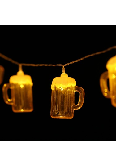 Skycity Sarı Bira Bardağı Şekilli Noel Led Işık Zinciri - 2 Metre 10 Işık, 2 Adet Paket - Aa Pil İle Çalışır Pil Dahil Değil Sarı