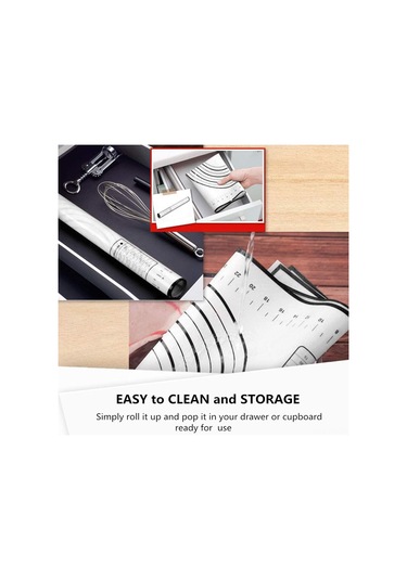 Kangvka Gıda Kalitesi Silikon Hamur Yoğurma Matı Siyah 29x26cm - Ölçü Çizgili, Kaymazsız, Non-stick, Ev Fırıncı Gereci Siyah