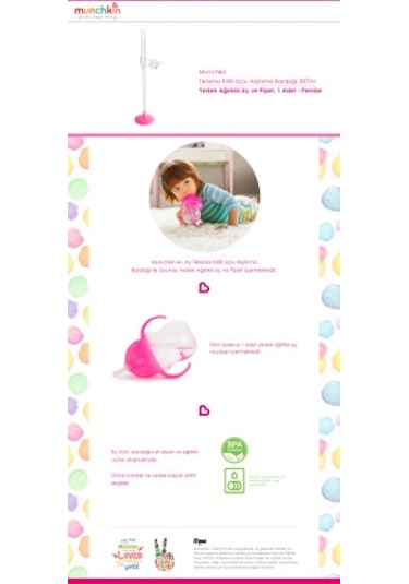 Munchkin Tıklama Uçlu Alıştırma Bardağı 6ay+,pembe Yedek Pipet, Pembe