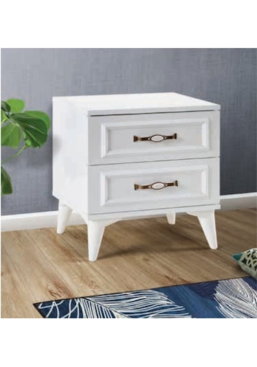 Bera Beyaz 2 Çekmeceli Elmas Komidin Beyaz