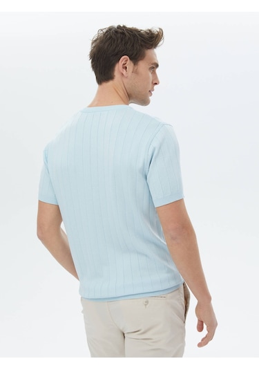 Açık Mavi Hakim Yaka Jakarlı Triko Açık Mavi