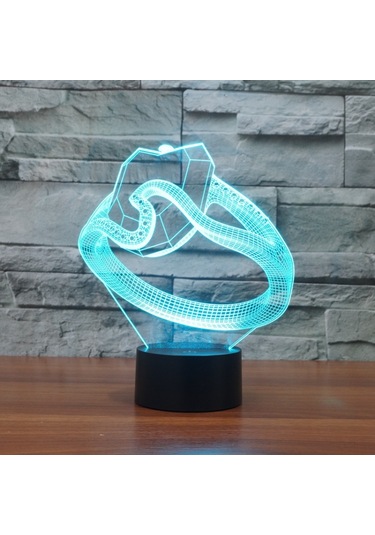 Siyah Tabanlı Yaratıcı 3d Led Dekoratif Gece Lambası, Dokunmatik Düğmeli Usb Versiyonu, Desen: Elmas Yüzük Çok Renkli