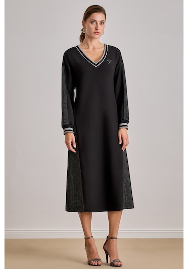 Bilekte Boy Siyah Örme Elbise Siyah