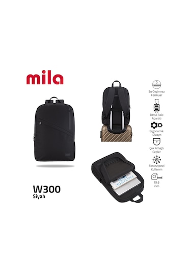 Mila W300 17.3 -15.60" Uyumlu 5 Bölmeli Su Geçirmez Laptop Sırt Çantası