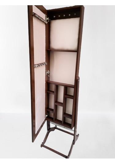 Boy Ayna Takı Dolap Model Ahşap Parlak Ceviz Boya Natüre Klasik A