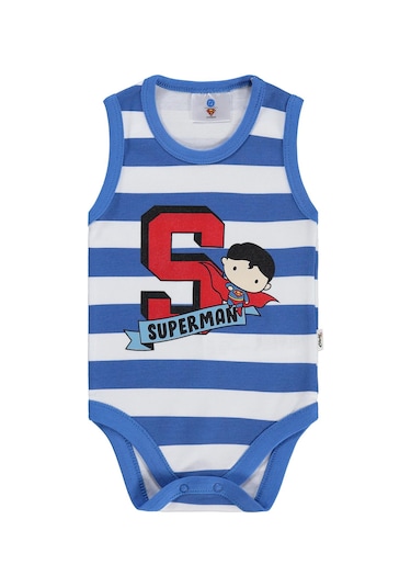 Civil Baby Superman Baskılı 3-18 Ay Çıtçıtlı Badi - Mavi Saks Mavisi