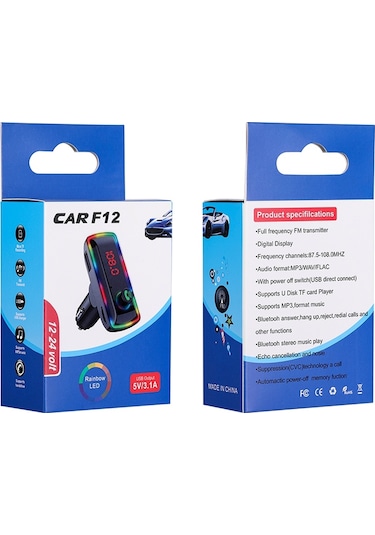 F12 Evrensel Çift Usb Araç Şarj Cihazı İle Fm Verici Bluetooth Araba Mp3 Çalar
