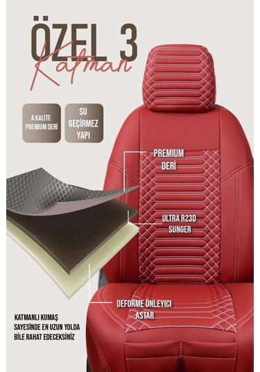 Ford E S C O R T Station Wagon Deri Oto Koltuk Kılıfı Ön Arka Takım Kırmızı Exclusıve Model Scr
