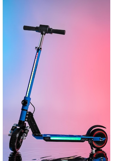 Mini Bonito Çocuk Katlanabilir, Led Işıklı, Amortisörlü Elektrikli Scooter Ayarlanabilir Direksiyonlu Dizlik Ve Dirseklik Hediyedir Turkuaz