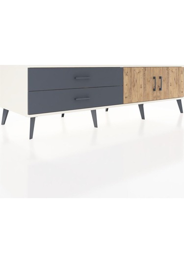 Kronos Tv Ünitesi Tek Raflı 2 Çekmeceli 2 Kapaklı 176x59x51 Aytaşı-çam/antrasit Atlas Çam/antrasıt