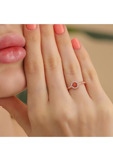 Zirkon Taş Ayarlanabilir Gümüş Yuvarlak Yüzük Rose