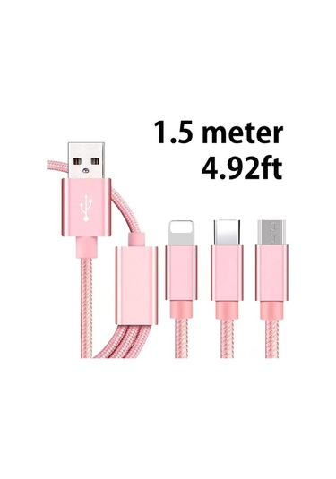 Willowhaven 3 Cihazı Hızlı Şarj Eden 1.5m Type-c/lightning/micro Usb 2a Şarj Kablosu Gül Altını Kutu Paketli