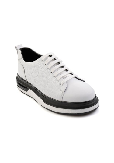 Bambi Beyaz Baskılı Hakiki Deri Erkek Sneaker E01811038003 Beyaz