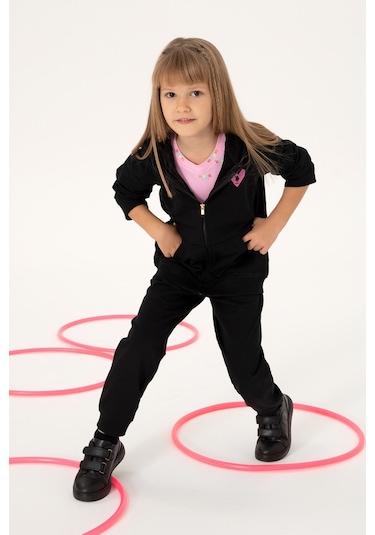 U.S. Polo Assn. Kız Çocuk Siyah Fermuarlı Basic Sweatshirt 50296390-VR046