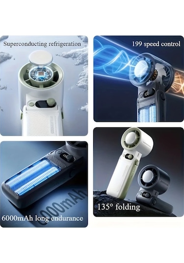 Xuweiwei Siyah Yüksek Hızlı Soğutmalı El Tipi Fan Led Ekranlı Taşınabilir Hafif Açık Hava Kamp Seyahat Yaz Serinletici Vantilatör