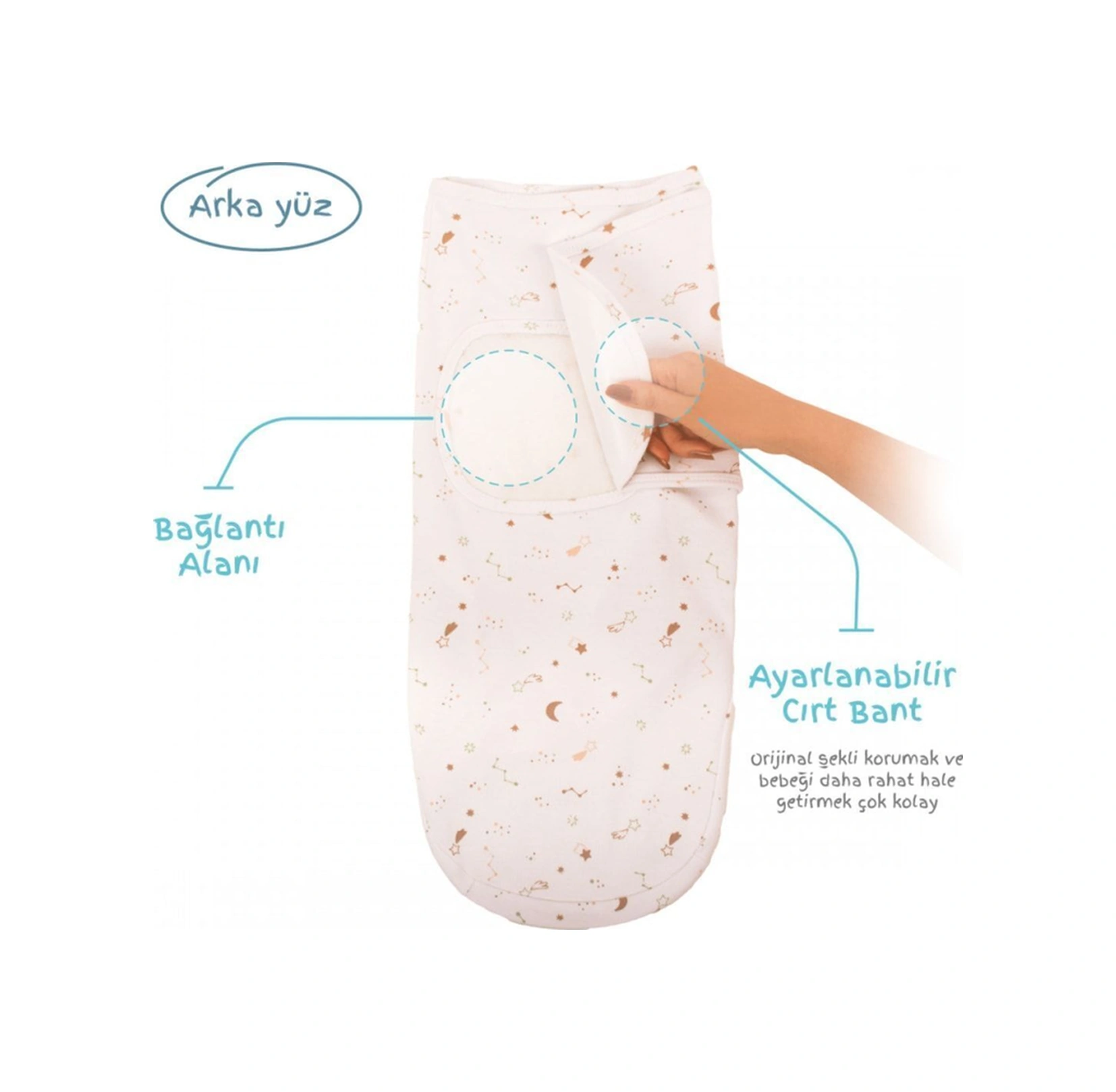 Renkli Desenli %100 Pamuk Kundak Ekru