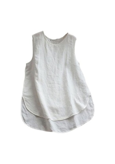 Novahub Kadın Günlük Yelek Yuvarlak Yaka Kolsuz Düz Renk Bol Kesim Atletler Yaz Düzensiz Etek Ucu Kazak Üstler Beyaz - Xl Beyaz