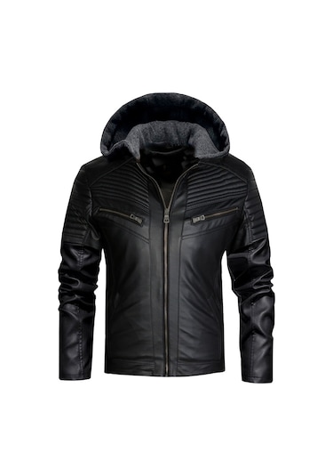 Delpino Dar Kesim Kapüşonlu Erkek Deri Ceket