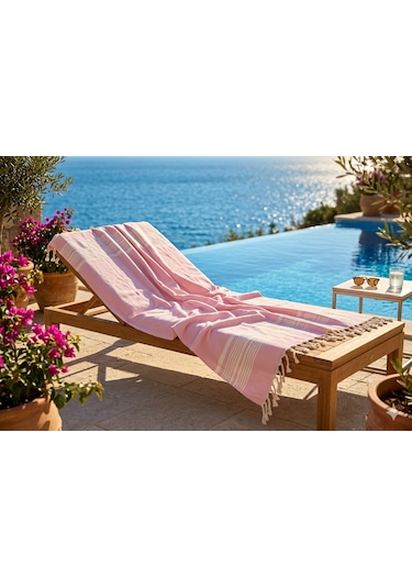Kaş Pamuklu Peştemal, 90x180cm Peştemal, Dokubba Peştemal Pembe