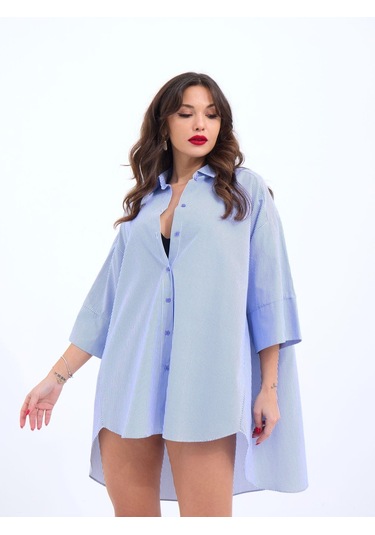 4328 Gömlek-mavi Beyaz Çizgili Altın