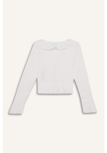 Defacto Regular Fit Dokulu Önden Bağlamalı Fırfırlı Uzun Kollu Bluz F7657ax25auwt32 Beyaz