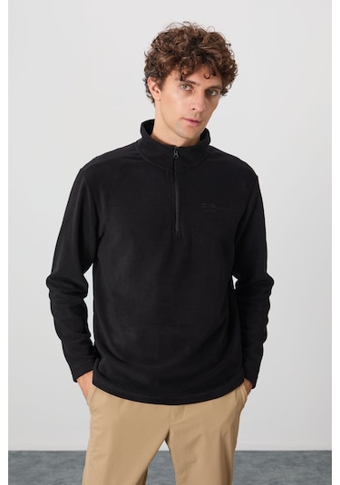 Tommy Life River Siyah Dik Yaka Erkek Polar Sweatshirt - 88310 Siyah