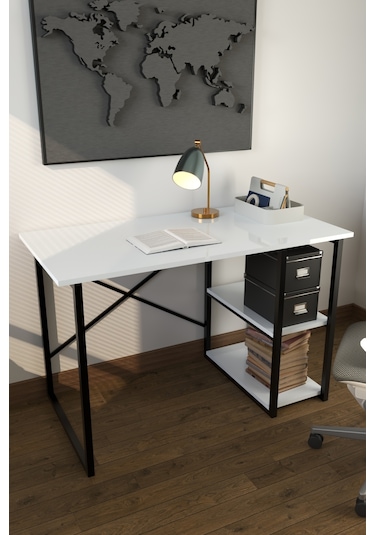 Makbulce Metal Raflı Çalışma Masası Beyaz