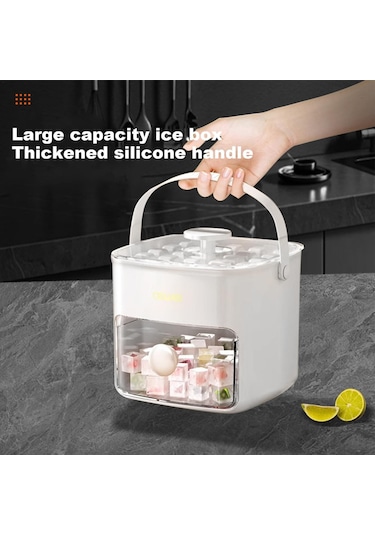 Kacheeg 2'si 1 Arada Çift Katmanlı Buz Küpü Tepsisi, Saklama Kabı İle Kolay İtme Bırakma Kalıbı Beyaz Beyaz