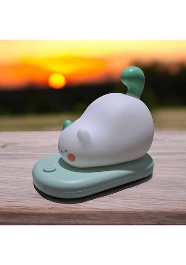 Dokunmatik Sevimli Pati Kedi Modelli Usb Şarjlı Led Karikatür Silikon Gece-masa Lambası Yeşil