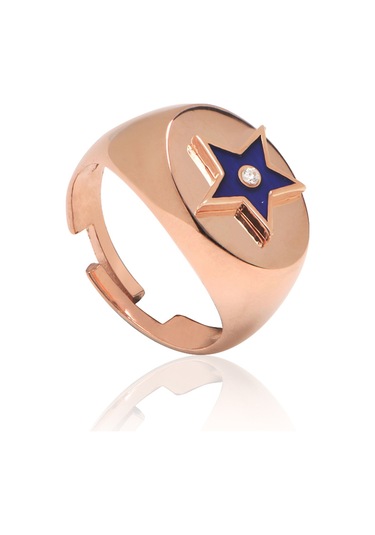 Zirkon Taşlı Pırlanta Montür Rose Altın Kaplama Lacivert Mineli Yıldız Desenli Ayarlanabilir Gümüş Yüzük Gümüş - Rose Gold Zirkon Taşlı Pırlanta Montür Rose Altın Kaplama Lacivert Mineli Yıldız Desenli Ayarlanabilir Gümüş Yüzük Gümüş - Rose Gold