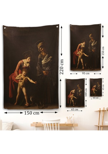 Caravaggio - Madonna Ve Çocuk, Aziz Anne İle Duvar Örtüsü-7359