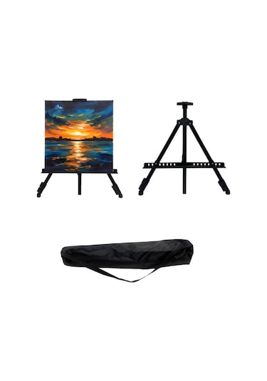 Katlanabilir Metal Tripod Şövale - Ayarlanabilir, Taşıma Çantalı, Siyah