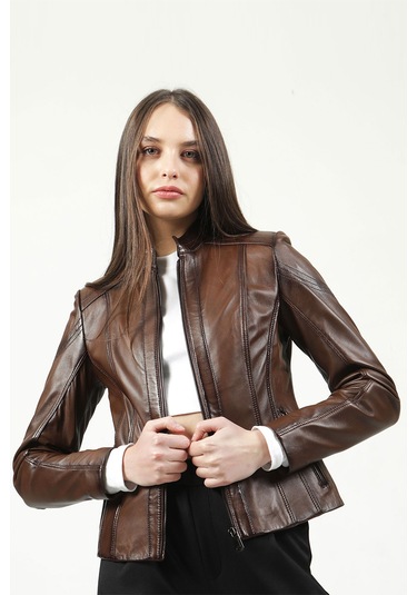 Dericlub Yb-2112 Gerçek Deri Kadın Mont Camel