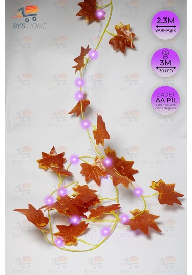 Dekoratif Sonbahar Yapraklı 230 Cm Yapay Sarmaşık Ve 300 Cm Peri Led Pembe Renk - Mor Mor