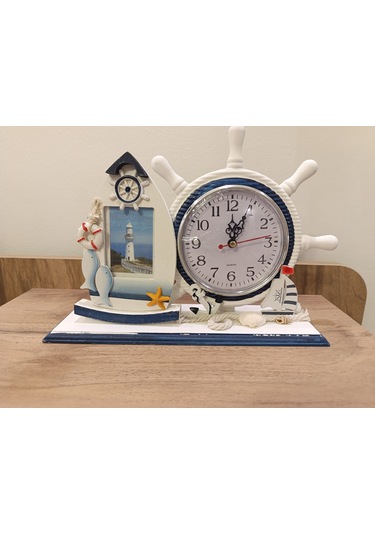 Deniz Temalı Dekoratif Masa Saati / Çerçeveli Dümen Saat -1019