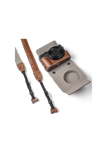 Reedark Kahverengi Pu Kamera Kılıfı, Mıknatıs Kapanmalı, Çıkarılabilir Askı, Canon G7x2/g7x3 Uyumlu