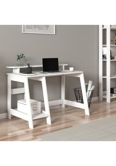 Country Ergonomik Çalışma Masası, Modern Bilgisayar Masası - Beyaz